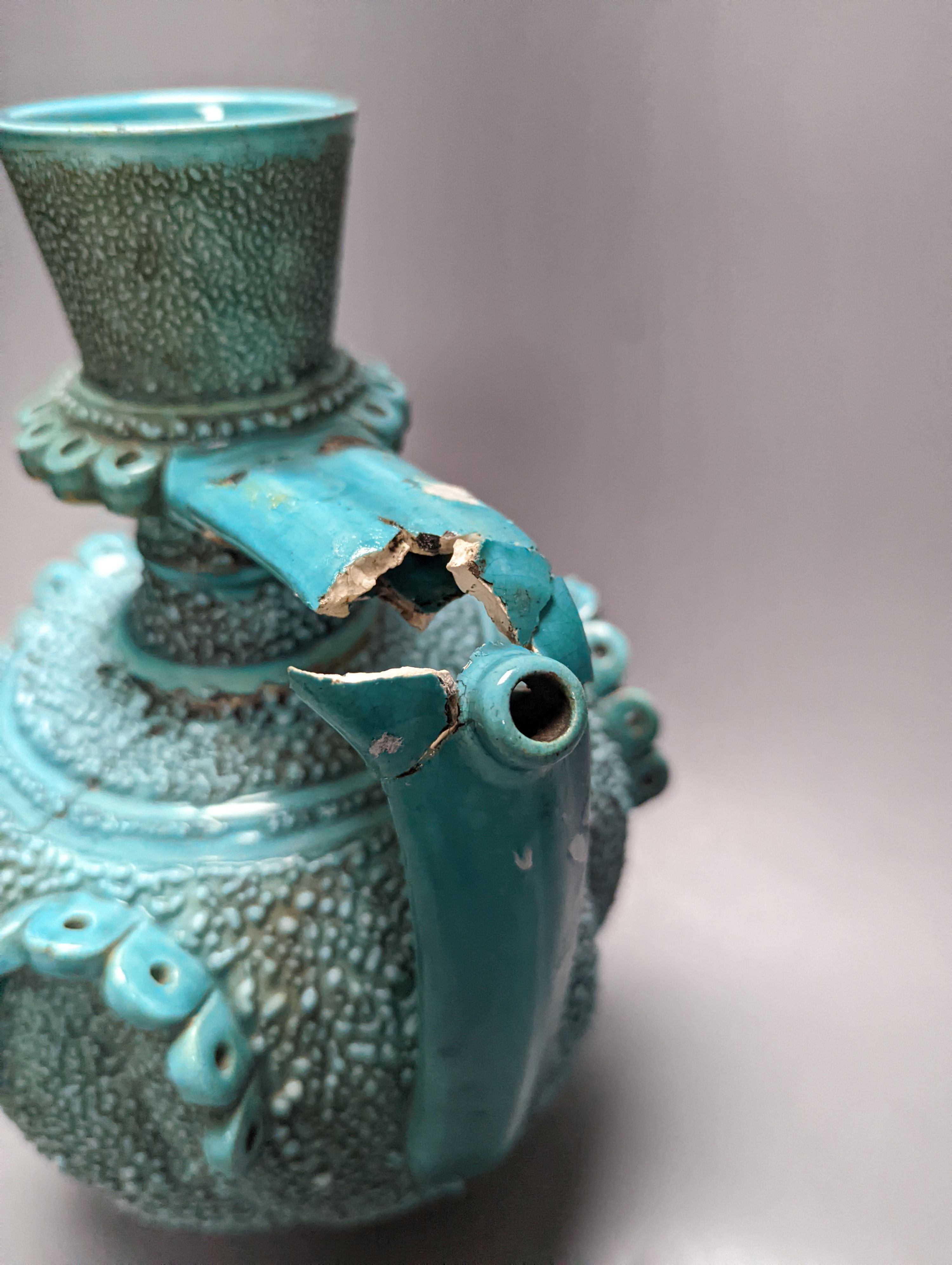 A Zsolnay turquoise glazed ewer (a.f.) 30cm